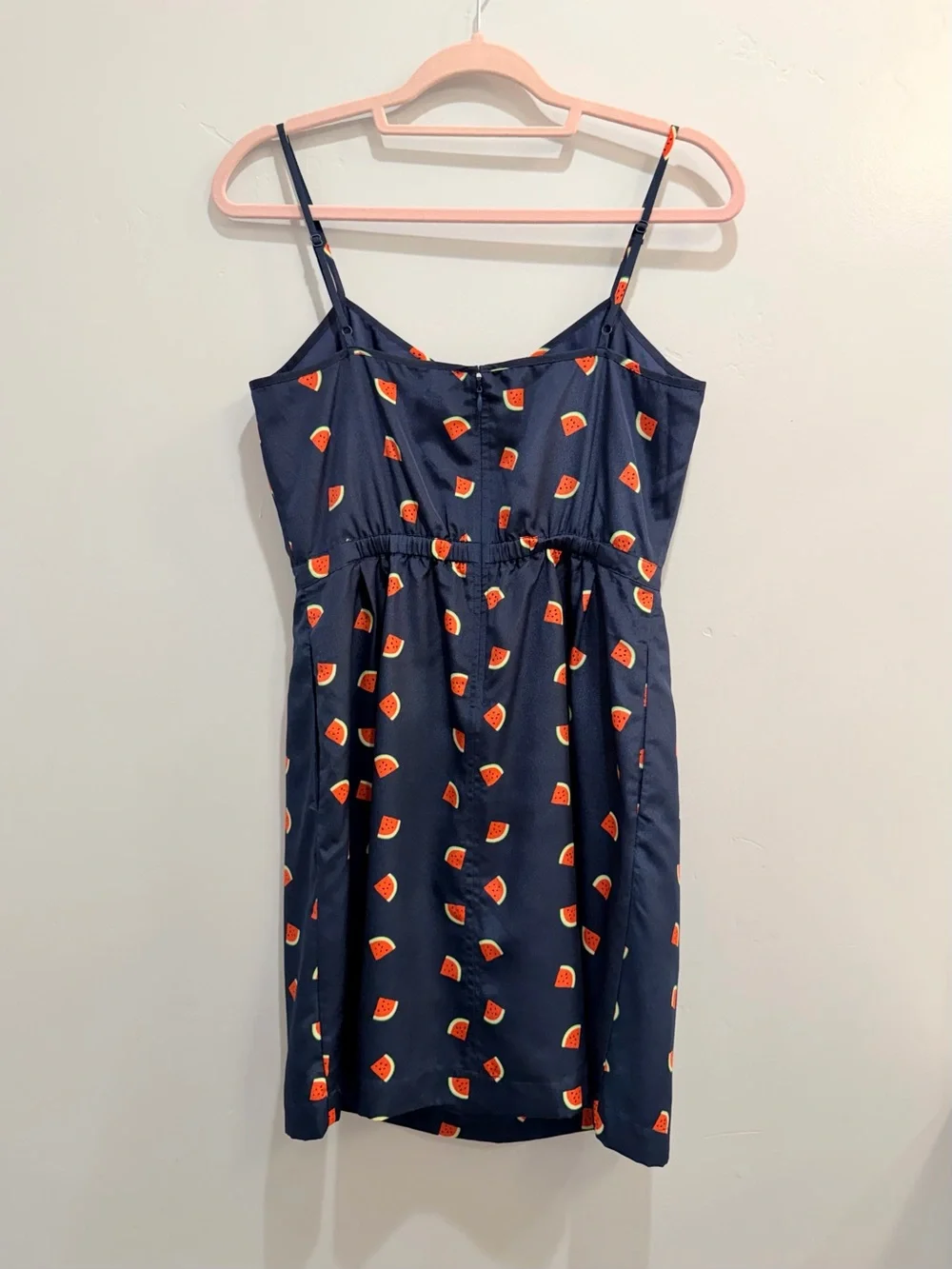 J. Crew Watermelon Print Mini Dress Size 6 Navy Blue Spaghetti Strap Pockets